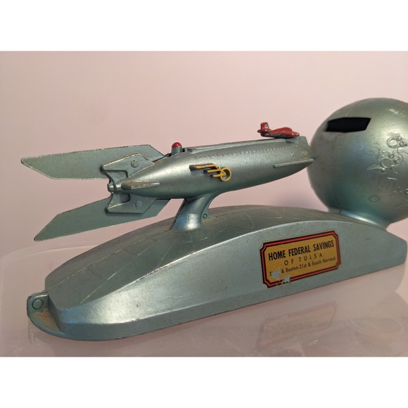 Vintage Strato Bank XU 232 Rocket to Moon Mechanical Coin Bank Federal Tulsa - Picture 9 of 12